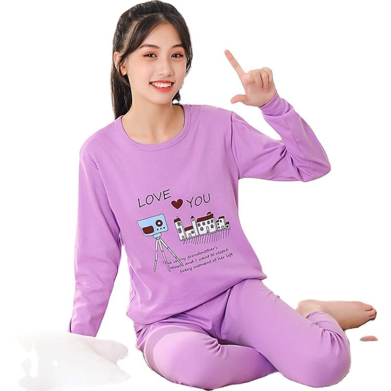 Kids Pajamas Manufacturer - Size 140-175 Latest Design Cute Pink Printing Cotton Fall