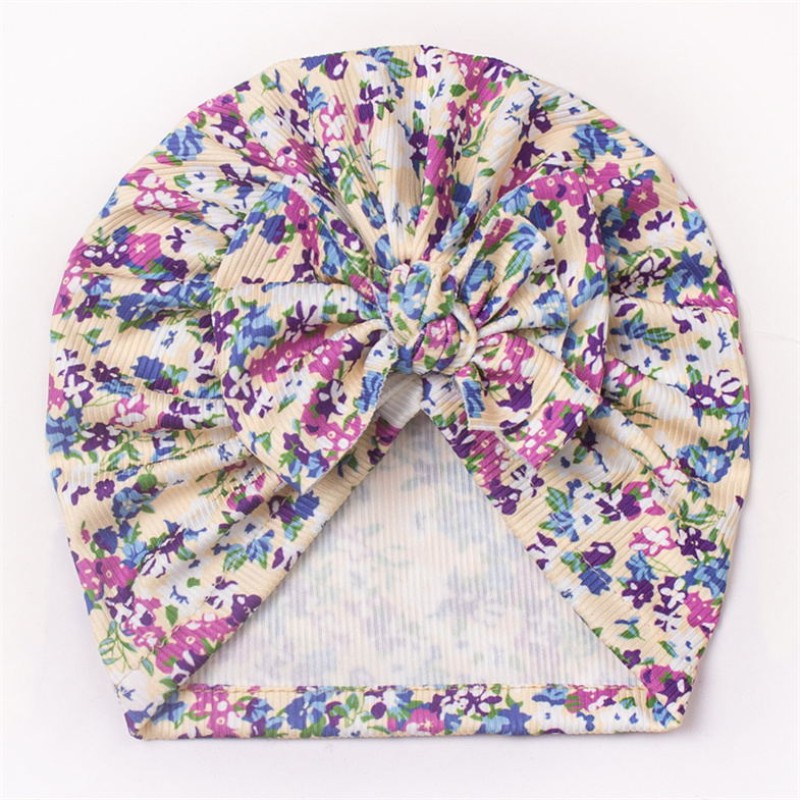 Baby Hat Factory - Warm Bohemian Indian Hat Bowknot Bandanas Printed Flower Turban
