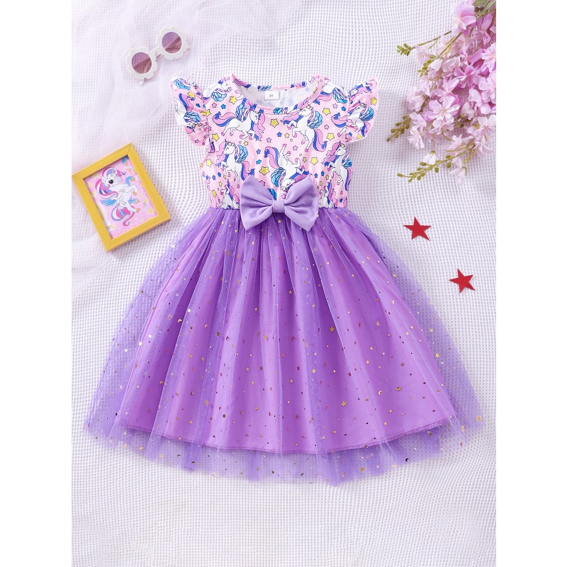 Kids Girls Dress Manufacturer - Short Sleeve Casual Cute Unicorn Butterfly Children Dress