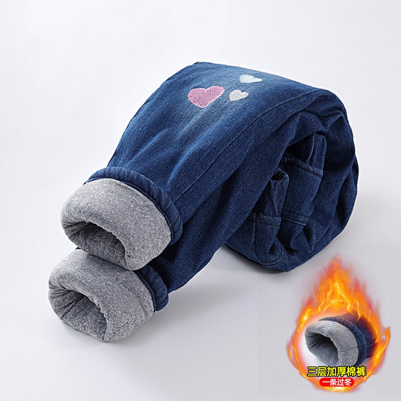 Girls Jeans Manufacturer - Fleece-lined Winter Thickened Stylish Outer Wear Warm Cotton