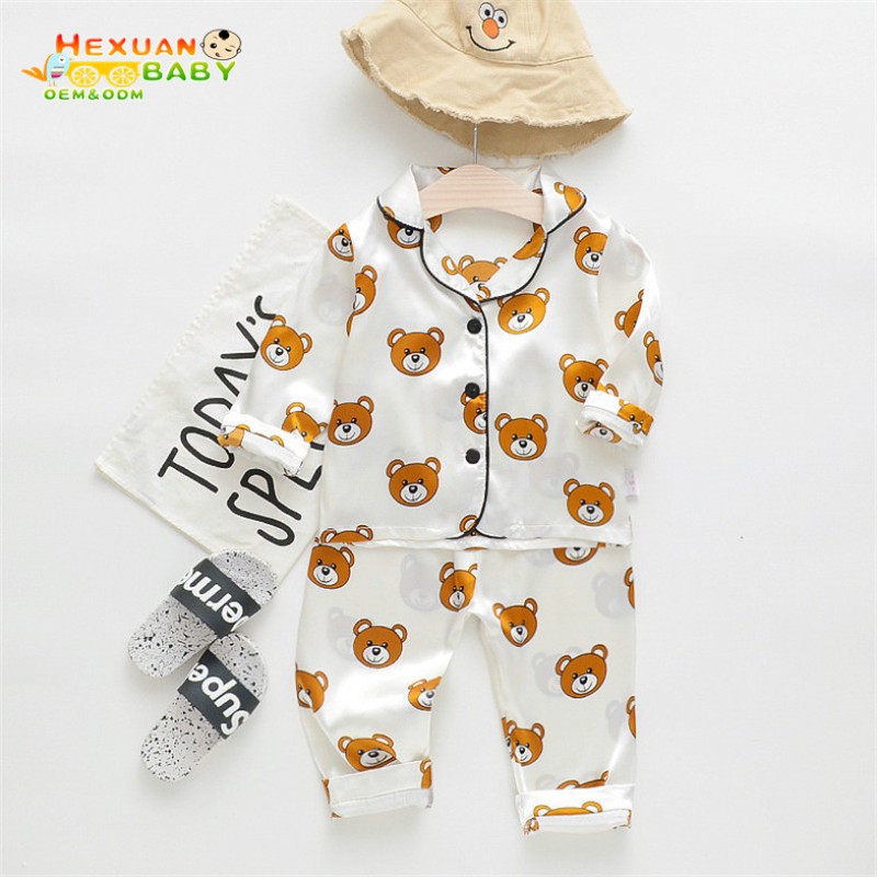 Baby Pajamas Manufacturer - 2024 Autumn Soft Satin Pajamas Kids 2 Pcs Clothes Sets