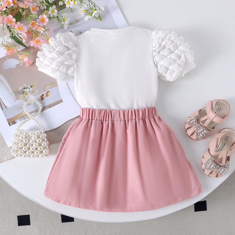 Girls Two-Piece Set Manufacturer - Wholesale Summer Cute Casual 3D Flower Cotton Top