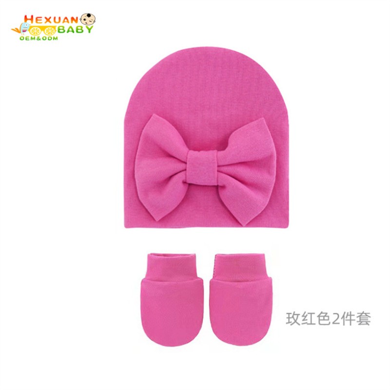 Custom Beanie Supplier - Newborn Turban Hats Winter Knot Beanie Cotton Hat Mitten Set