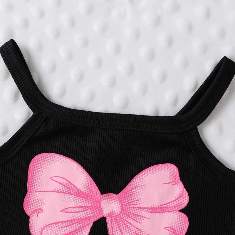 Summer Girls Clothes Factory - 2 Piece Set Suspenders Bow Print Top Asymmetrical Skirt