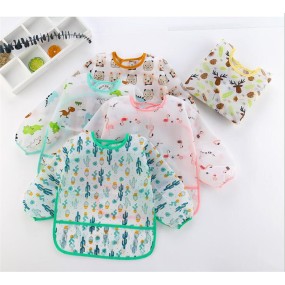 Baby Feeding Bibs Manufacturer - Reusable Waterproof Polyester Printing Cartoon Long Sleeve