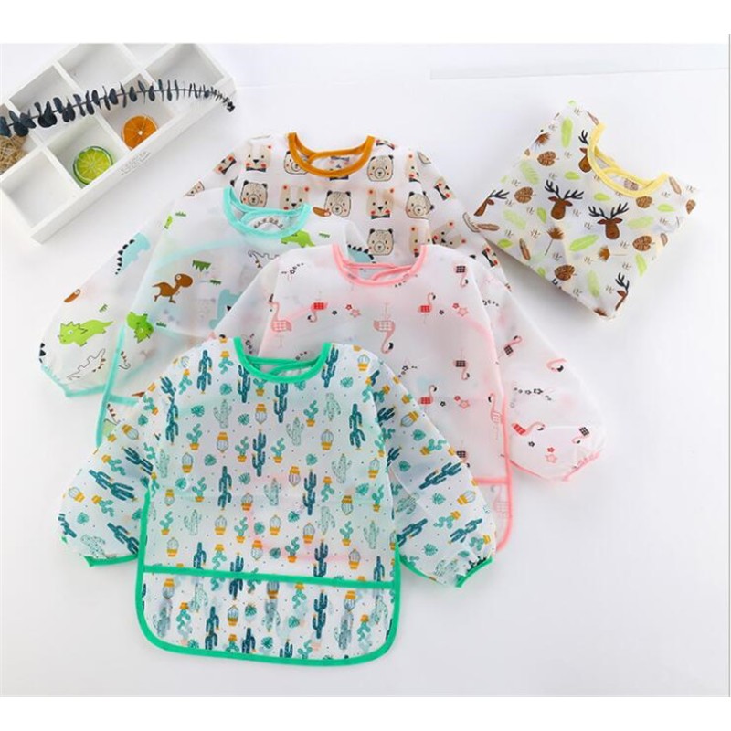 Baby Feeding Bibs Manufacturer - Reusable Waterproof Polyester Printing Cartoon Long Sleeve