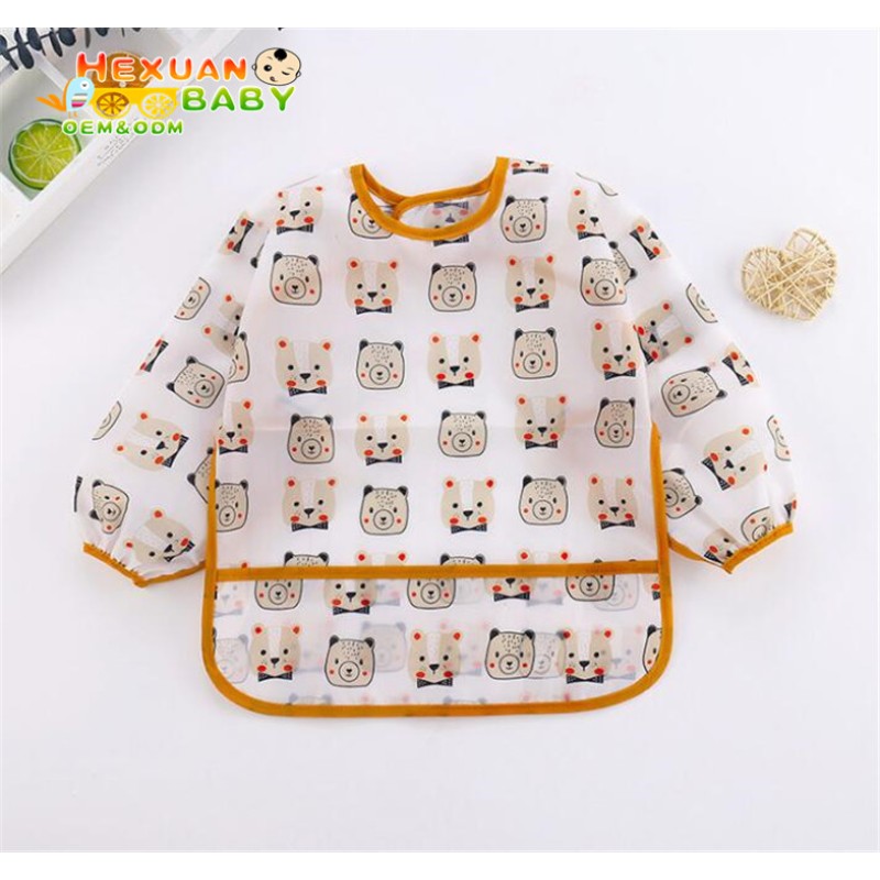 Baby Feeding Bibs Manufacturer - Reusable Waterproof Polyester Printing Cartoon Long Sleeve