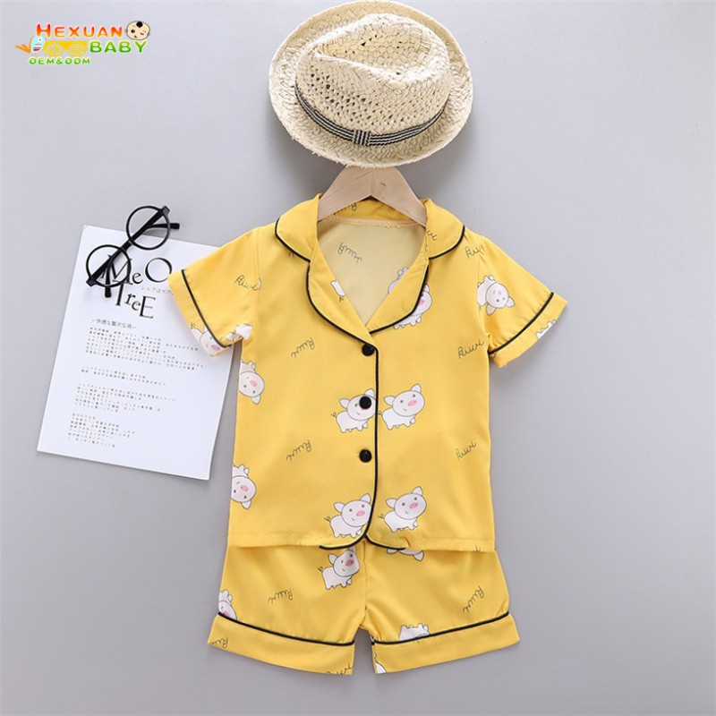Child Pajamas Supplier - Short Sleeve Blouse Tops Shorts Sleepwear Satin Cartoon Print