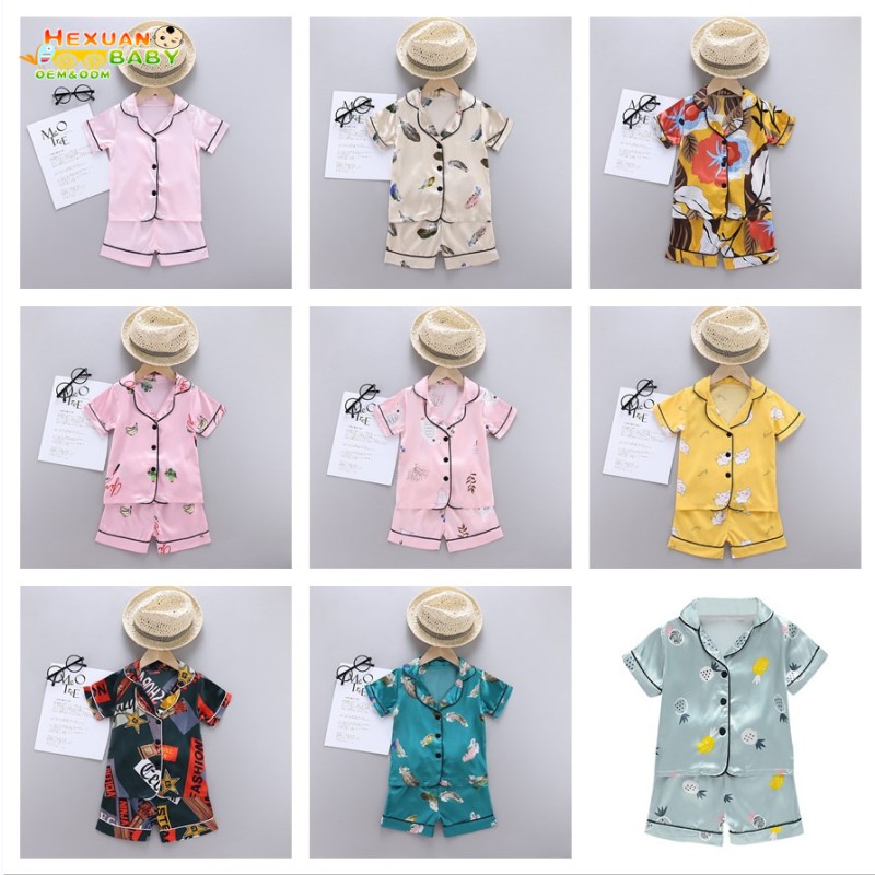 Flower Girls Pajamas Factory - Satin Short Sleeve Shorts Sleepwear Sets for Summer