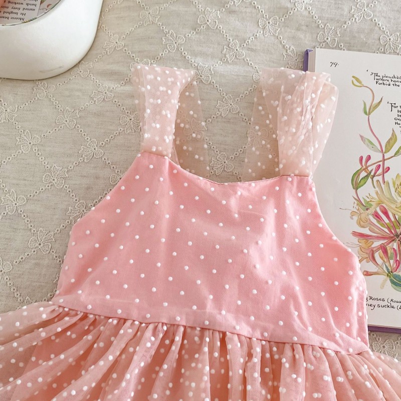 Newborn Jumpsuit Supplier - Baby Girls Romper White Pink Gauze Polka Dot Princess Dress
