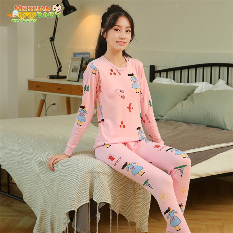Kids Pajamas Manufacturer - Size 140-175 Latest Design Cute Pink Printing Cotton Fall
