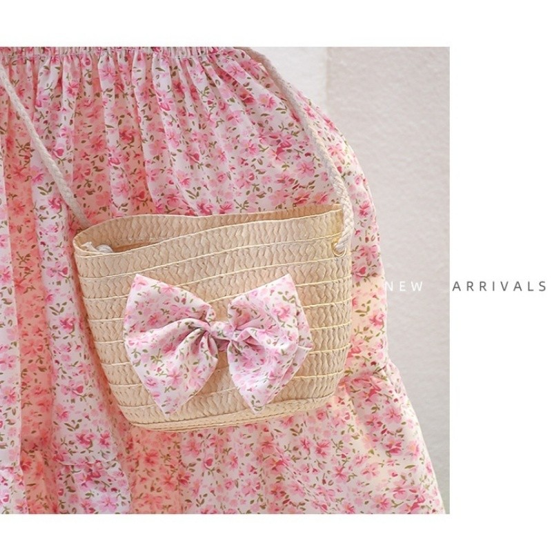 Toddler Girls Sets Factory - 2 Piece Puff Sleeve Dresses Floral Princess Messenger Bag