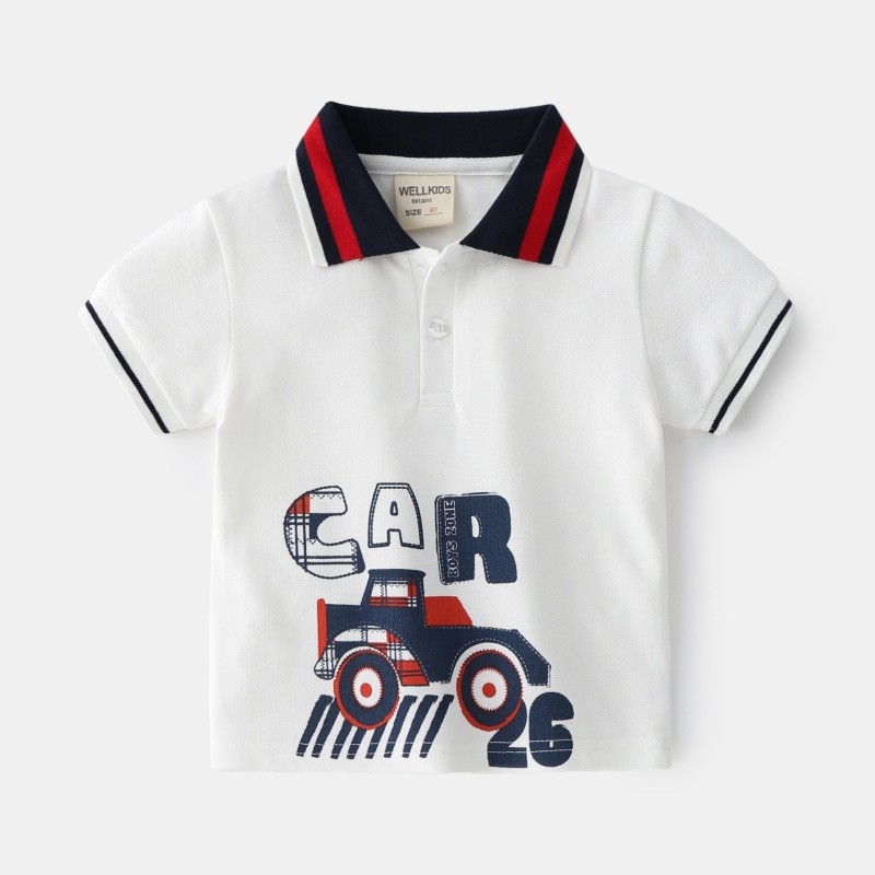 Boys Polo Shirts Manufacturer - 2025 New Cute Cartoon Print Color Block Collar Casual