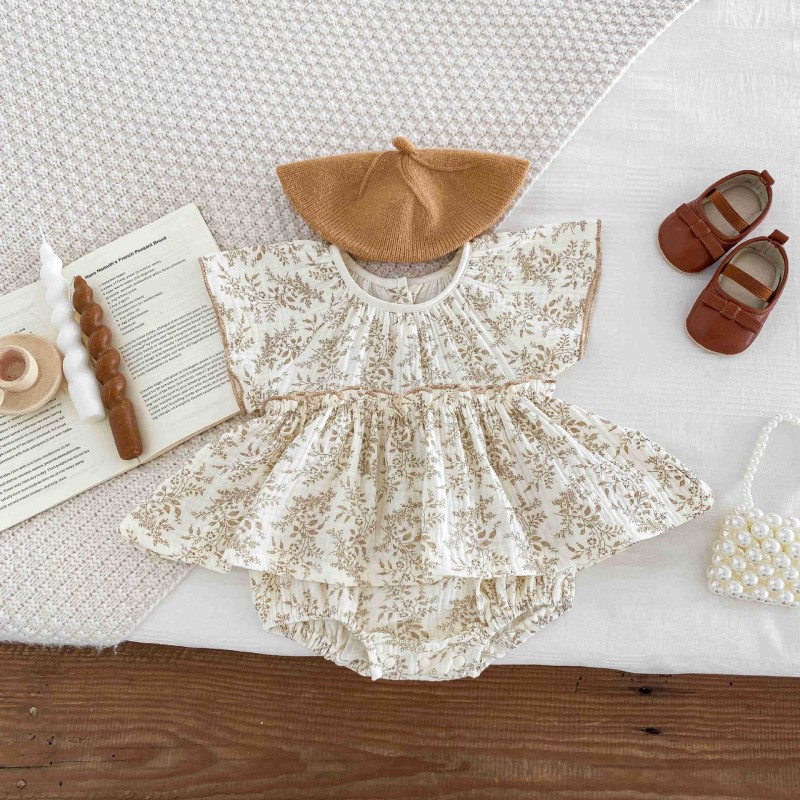 Baby Bodysuit Manufacturer - Floral Summer Small Flying Sleeve Romper Dress Newborn