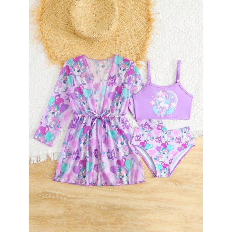 Girls Bikini Set Factory - 3 Packs With Cover up Dress Children's Swimwear Beachwear