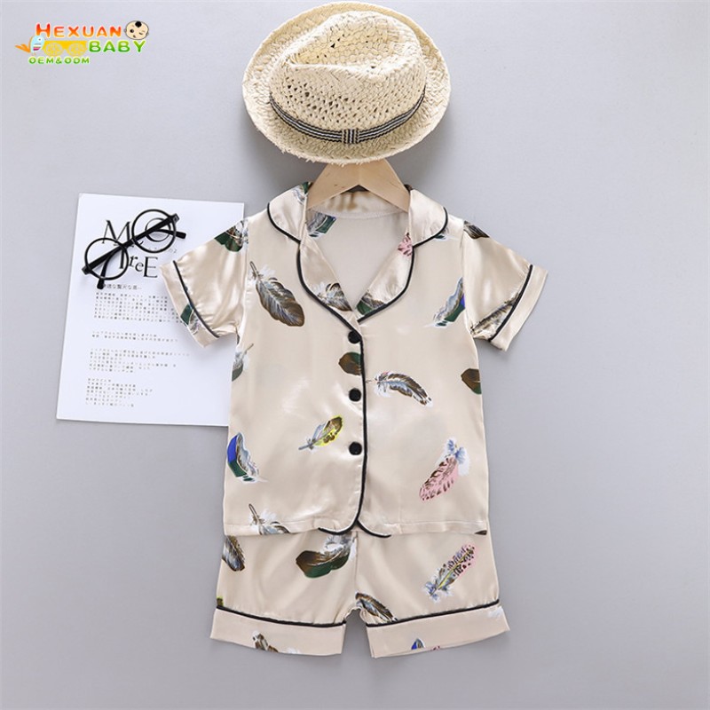 Child Pajamas Supplier - Short Sleeve Blouse Tops Shorts Sleepwear Satin Cartoon Print
