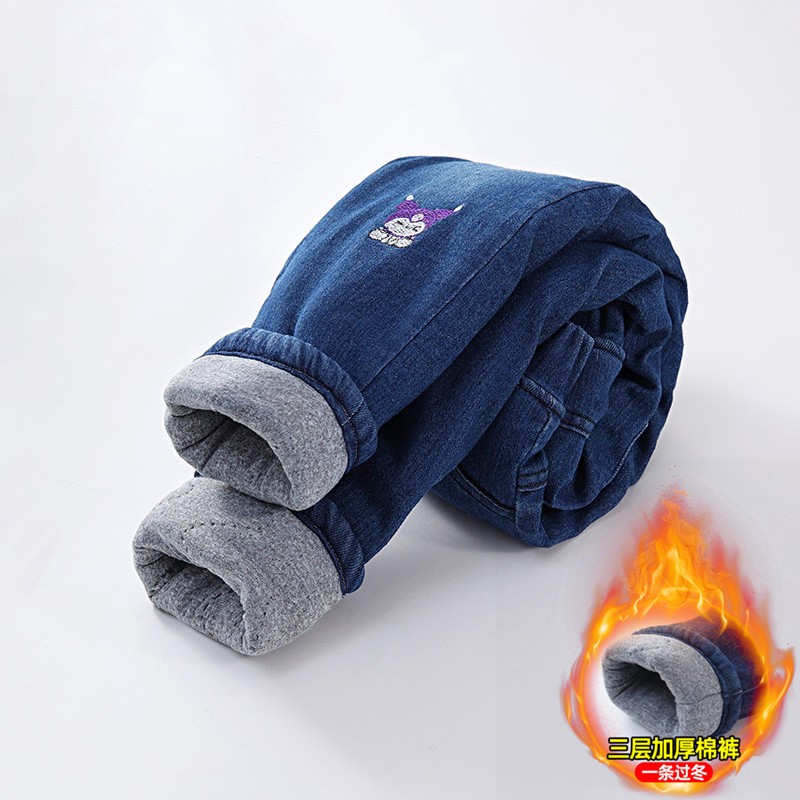 Girls Jeans Manufacturer - Fleece-lined Winter Thickened Stylish Outer Wear Warm Cotton