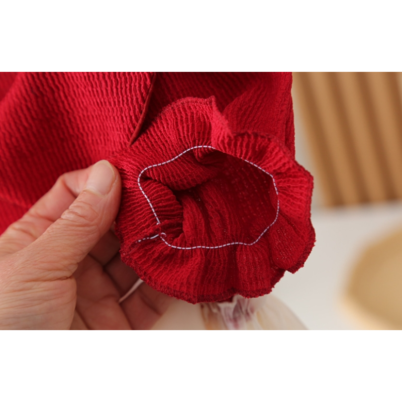 Baby Girl Dress Manufacturer - Summer New Red Short Sleeved Sweet Bow Children's Clothing