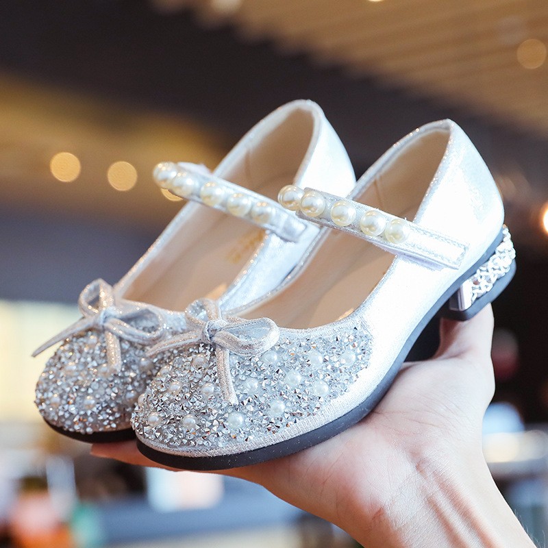 Summer Girls Shoes Factory - Bead Mary Janes Flats Princess Glitter Dance Wedding Shoes