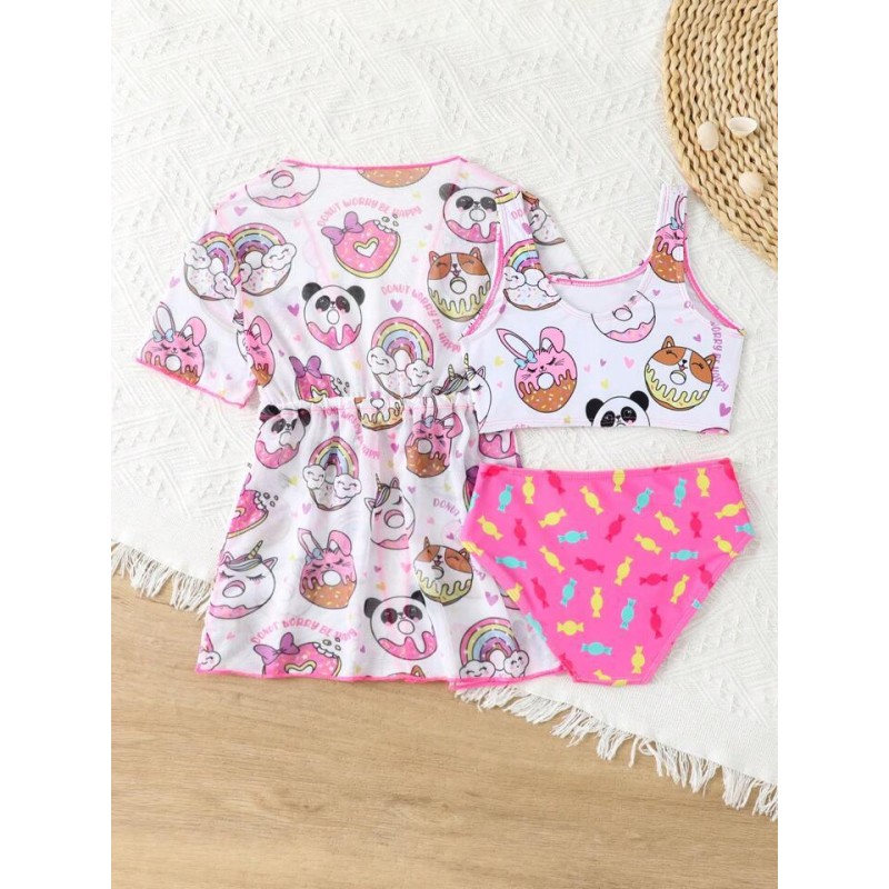 Girls Bikini Set Factory - 3 Packs With Cover up Dress Children's Swimwear Beachwear