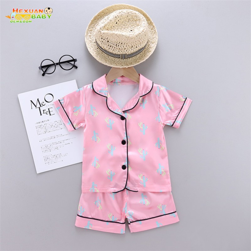 Flower Girls Pajamas Factory - Satin Short Sleeve Shorts Sleepwear Sets for Summer