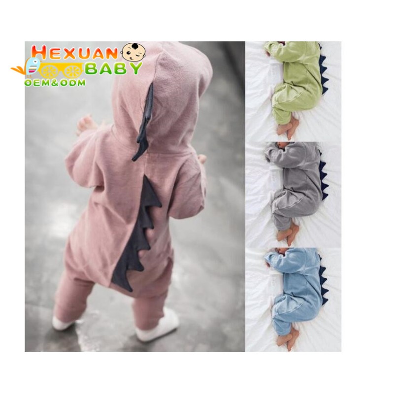 Children Clothing Supplier - Unisex Dinosaur Hooded Jumpsuit Casual Long Sleeve Outfits