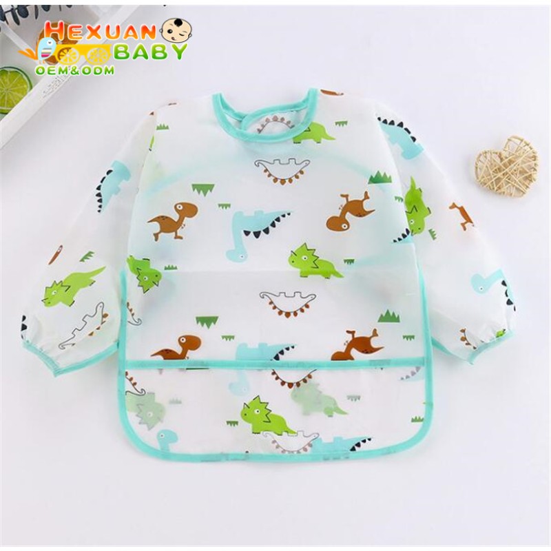 Baby Feeding Bibs Manufacturer - Reusable Waterproof Polyester Printing Cartoon Long Sleeve