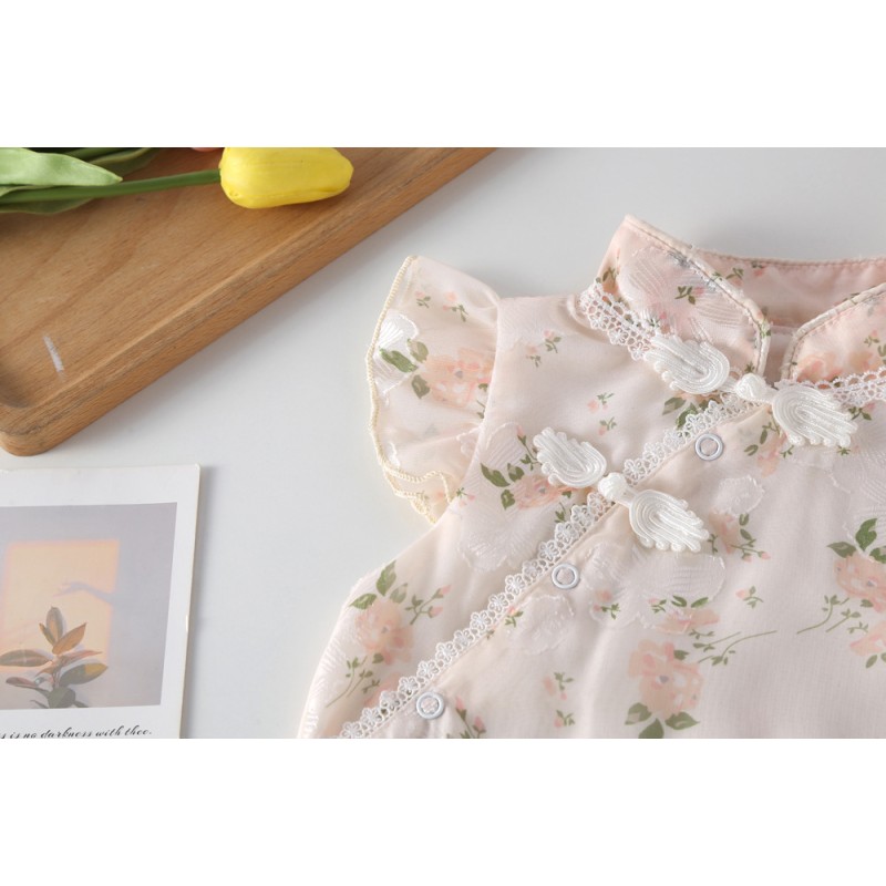 Baby Romper Set Manufacturer - with Hairband Floral Print Fly Sleeve Bodysuit 0-24 Months