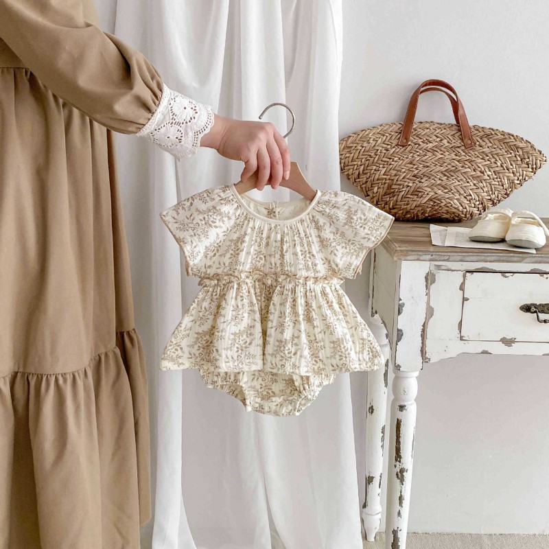 Baby Bodysuit Manufacturer - Floral Summer Small Flying Sleeve Romper Dress Newborn