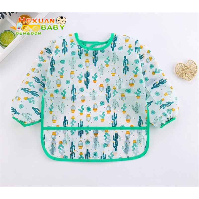 Baby Feeding Bibs Manufacturer - Reusable Waterproof Polyester Printing Cartoon Long Sleeve