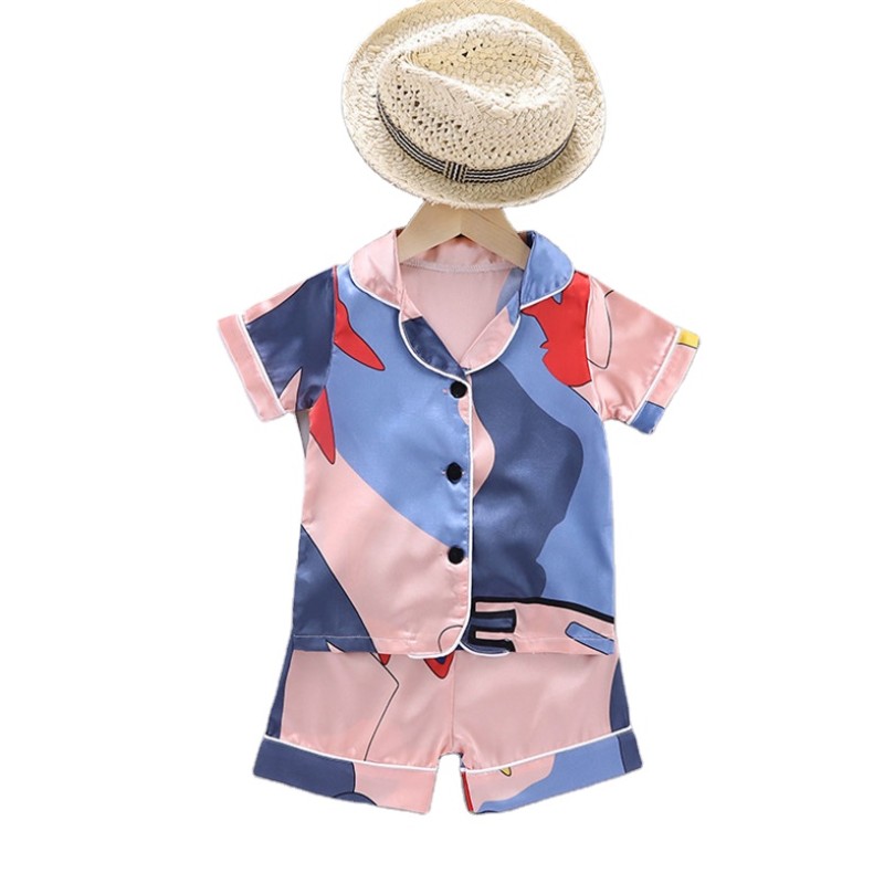 Child Pajamas Supplier - Short Sleeve Blouse Tops Shorts Sleepwear Satin Cartoon Print