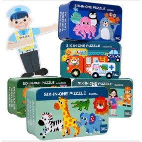 Wooden Puzzle Supplier - Wholesale 60 Pieces Cartoon Tin Box Jigsaw Educational Toys
