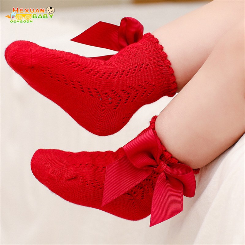 Baby Stocking Socks Manufacturer - Sweet Solid Color Bow Cotton Long Knee High