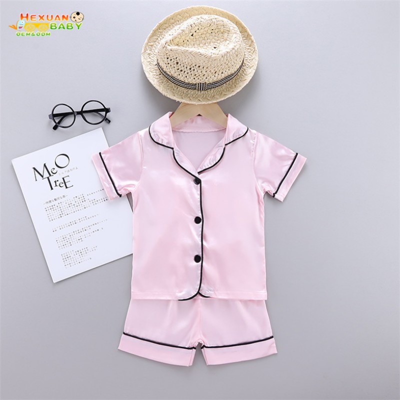 Child Pajamas Supplier - Short Sleeve Blouse Tops Shorts Sleepwear Satin Cartoon Print