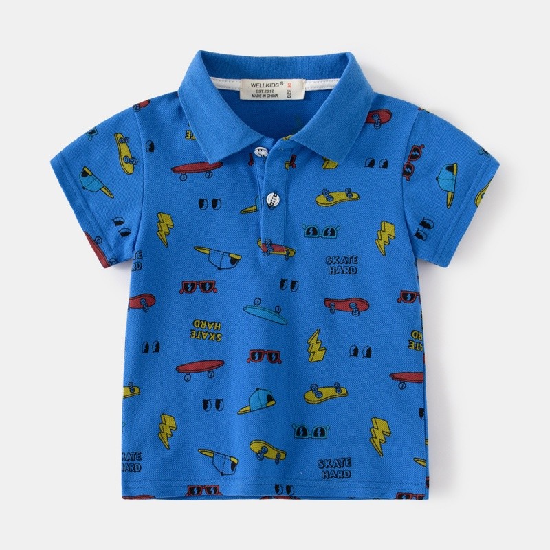 Men's Polo Shirt Factory - New Dinosaur Pattern Fog Blue Cute Lapel Short-sleeved Kids