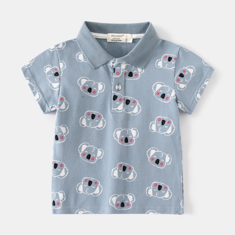 Men's Polo Shirt Factory - New Dinosaur Pattern Fog Blue Cute Lapel Short-sleeved Kids