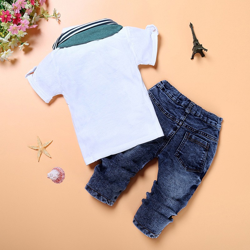 Boys Outfits Supplier - 2025 Summer 3Pcs Kids Random Cool Clothes T-Shirt Jeans Scarf