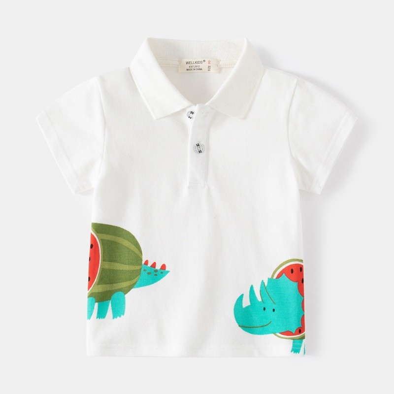 Children Polo Shirt Supplier - Dinosaur Design Cute Cartoon Lapel Moisture Wicks Short Sleeves