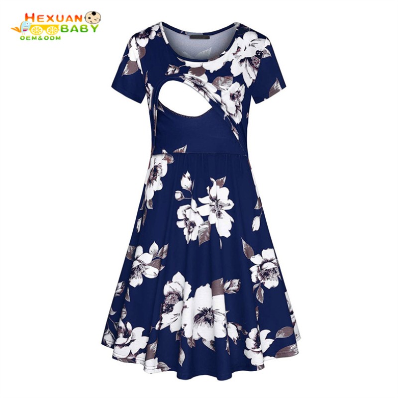 Pregnancy Nightgown Manufacturer - Dress for Pregnant Women Solid Round Neck Nursing