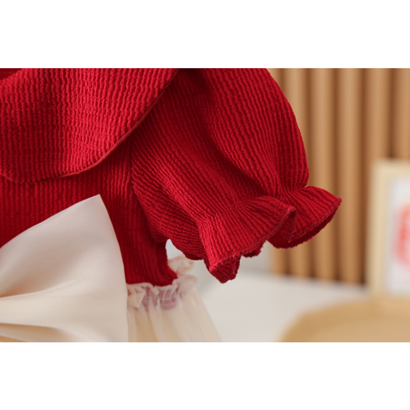 Baby Girl Dress Manufacturer - Summer New Red Short Sleeved Sweet Bow Children's Clothing