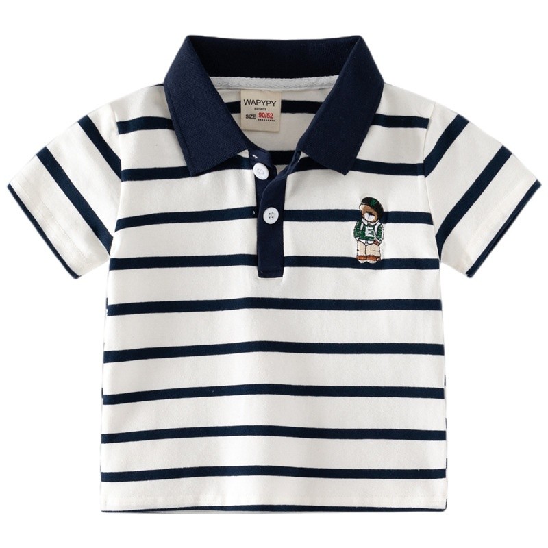 Boys Polo Shirts Factory - 2025 New Striped Embroidered Contrast Collar Casual Kids