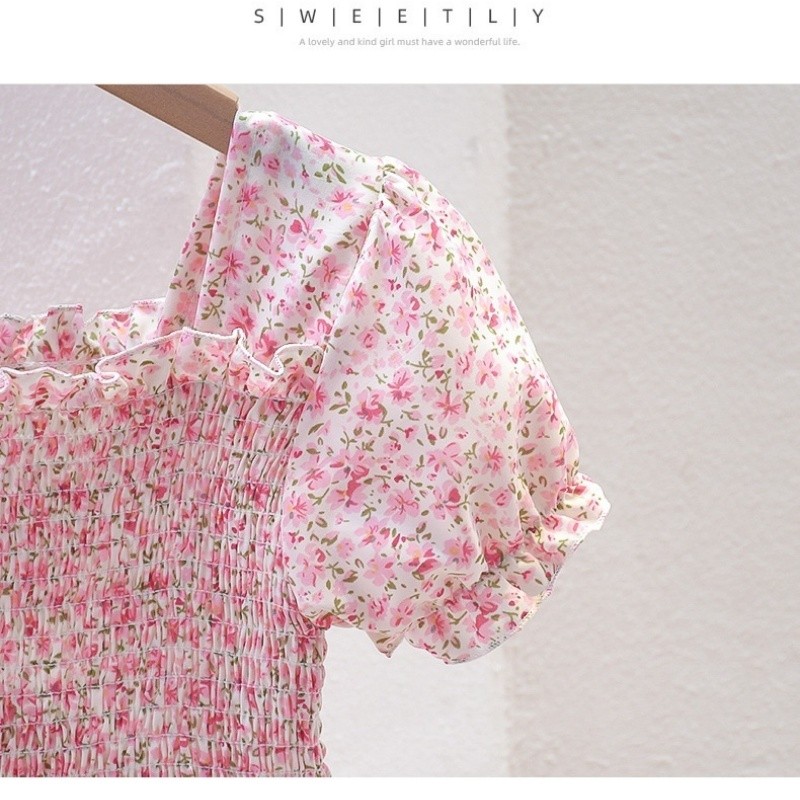 Toddler Girls Sets Factory - 2 Piece Puff Sleeve Dresses Floral Princess Messenger Bag