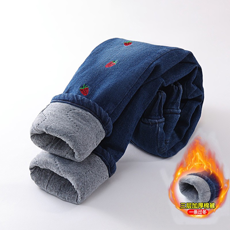Girls Jeans Manufacturer - Fleece-lined Winter Thickened Stylish Outer Wear Warm Cotton