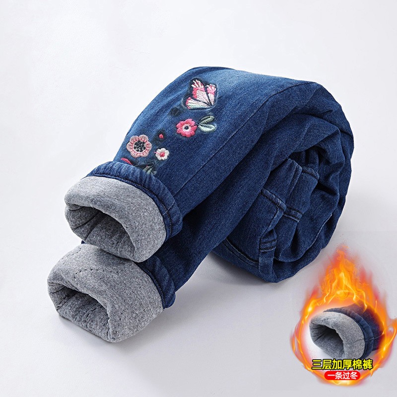 Girls Jeans Manufacturer - Fleece-lined Winter Thickened Stylish Outer Wear Warm Cotton