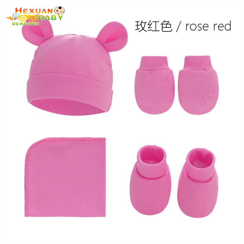 Baby Set Supplier - Double Layer Soft Cotton Hat Mittens Booties Set Spring Autumn
