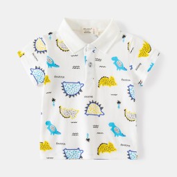 Men's Polo Shirt Factory - New Dinosaur Pattern Fog Blue Cute Lapel Short-sleeved Kids