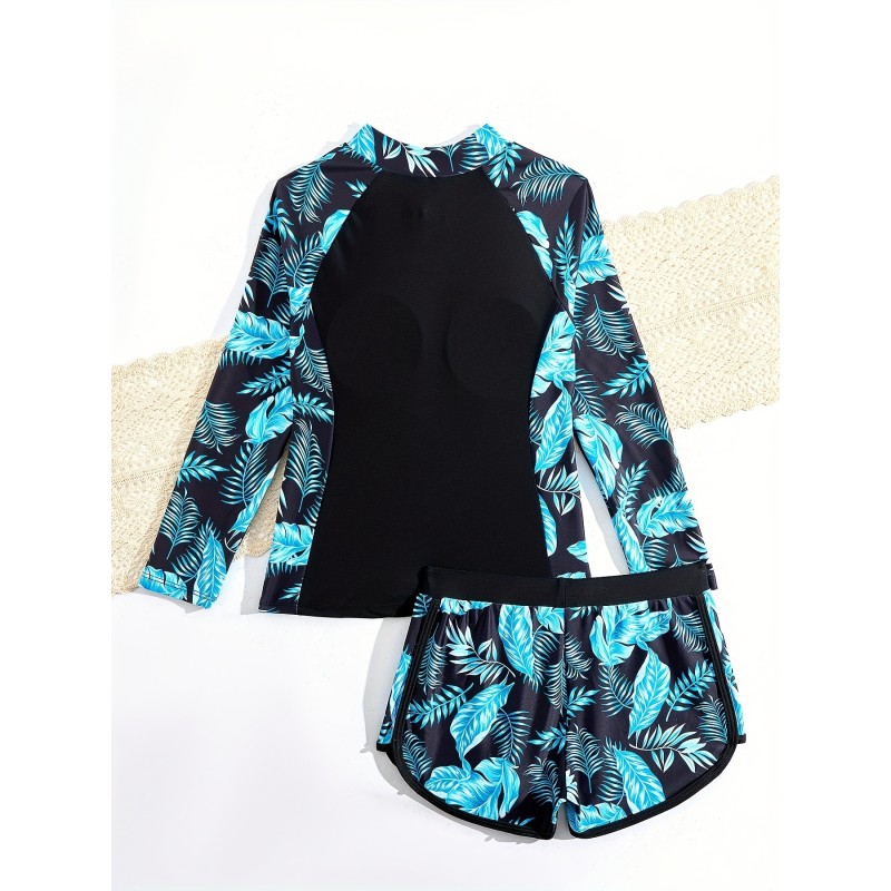 Girl Swimwear Factory - Long Sleeves Sports Surfing Tankini Set Two-Piece Bathing Suits