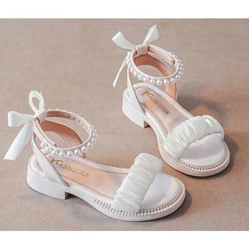 Children Sandals Supplier - Summer Elegant Princess Dress Bowtie Beading Ankle Strap
