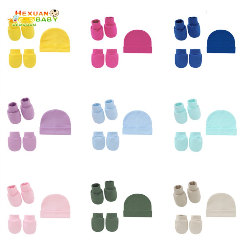 Newborn Set Supplier - Scratch Mittens and Hats Set Cotton Beanie Hats and Mitten