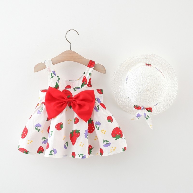 Summer Girl Dress Supplier - New Sweet Sleeveless Small Flower Print Big Bow Cotton